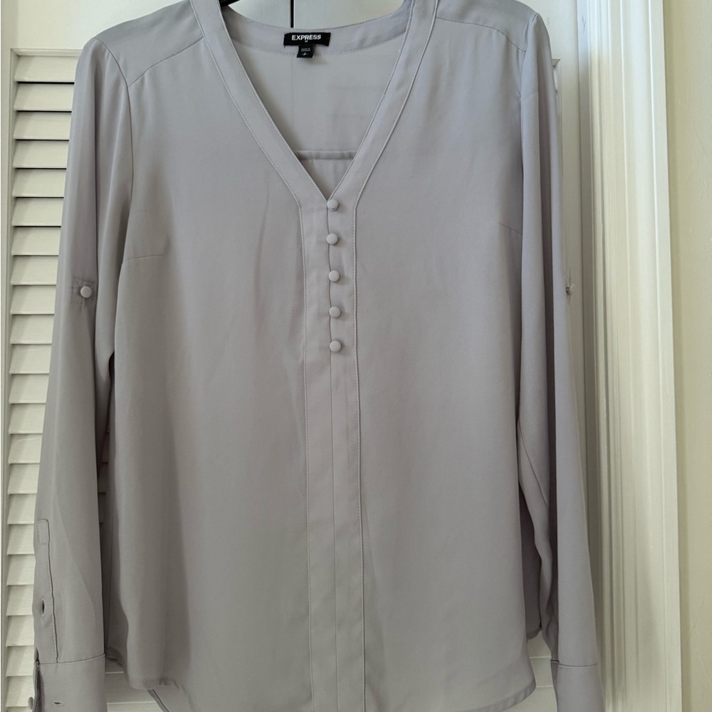 Express Light Gray Button-Front Blouse